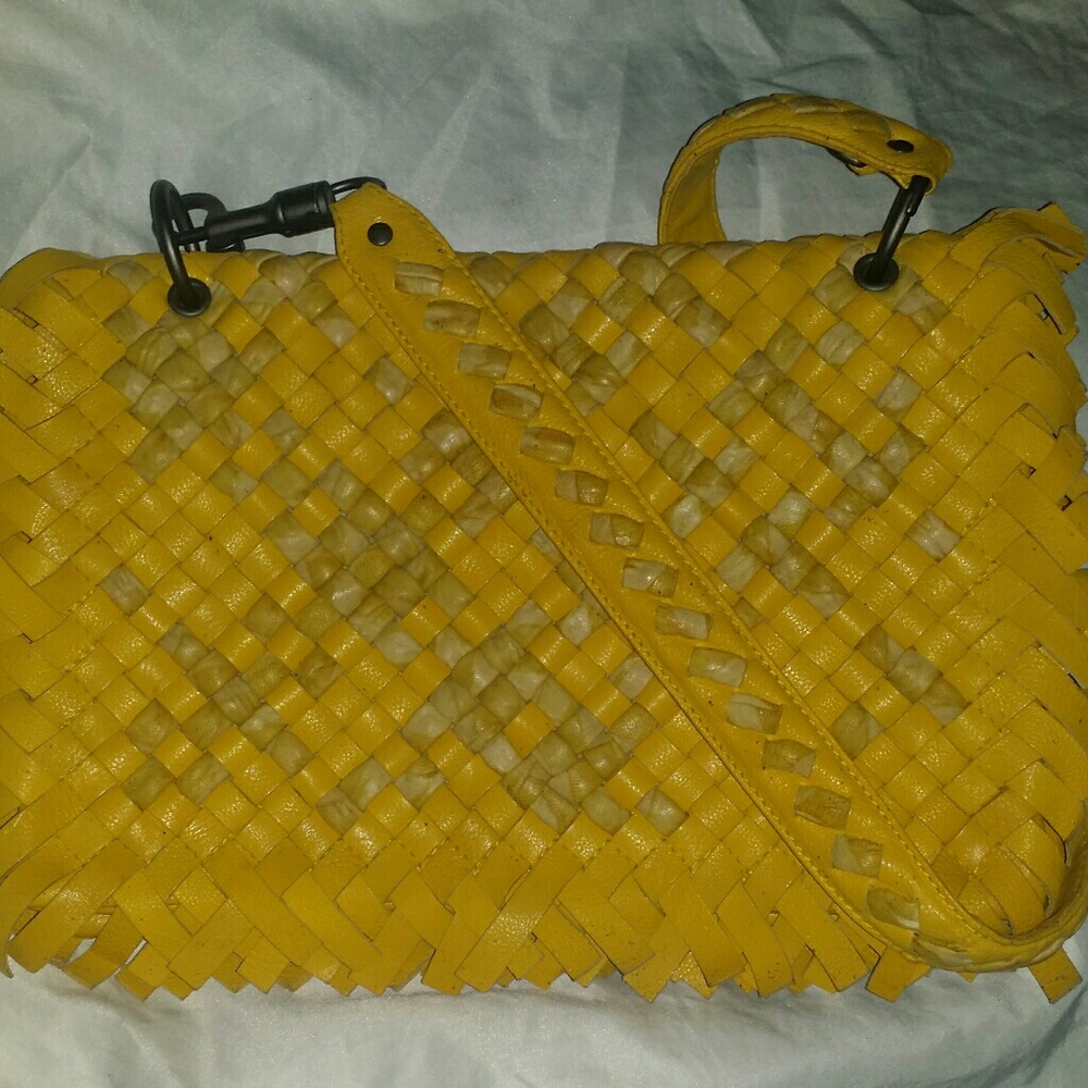 Bottega  Veneta  yellow intriciatto woven handbag